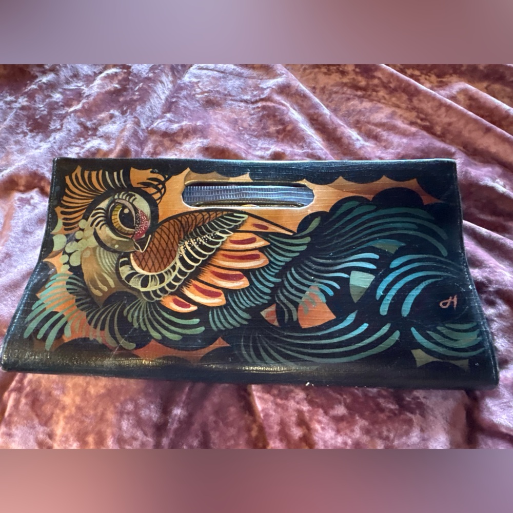 Painted Bird clutch purse Tattoo Art Handmade Vintage